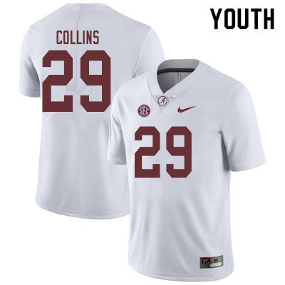 NCAA Youth Alabama Crimson Tide #29 Michael Collins Stitched College 2019 Nike Authentic White Football Jersey YG17Q11EE